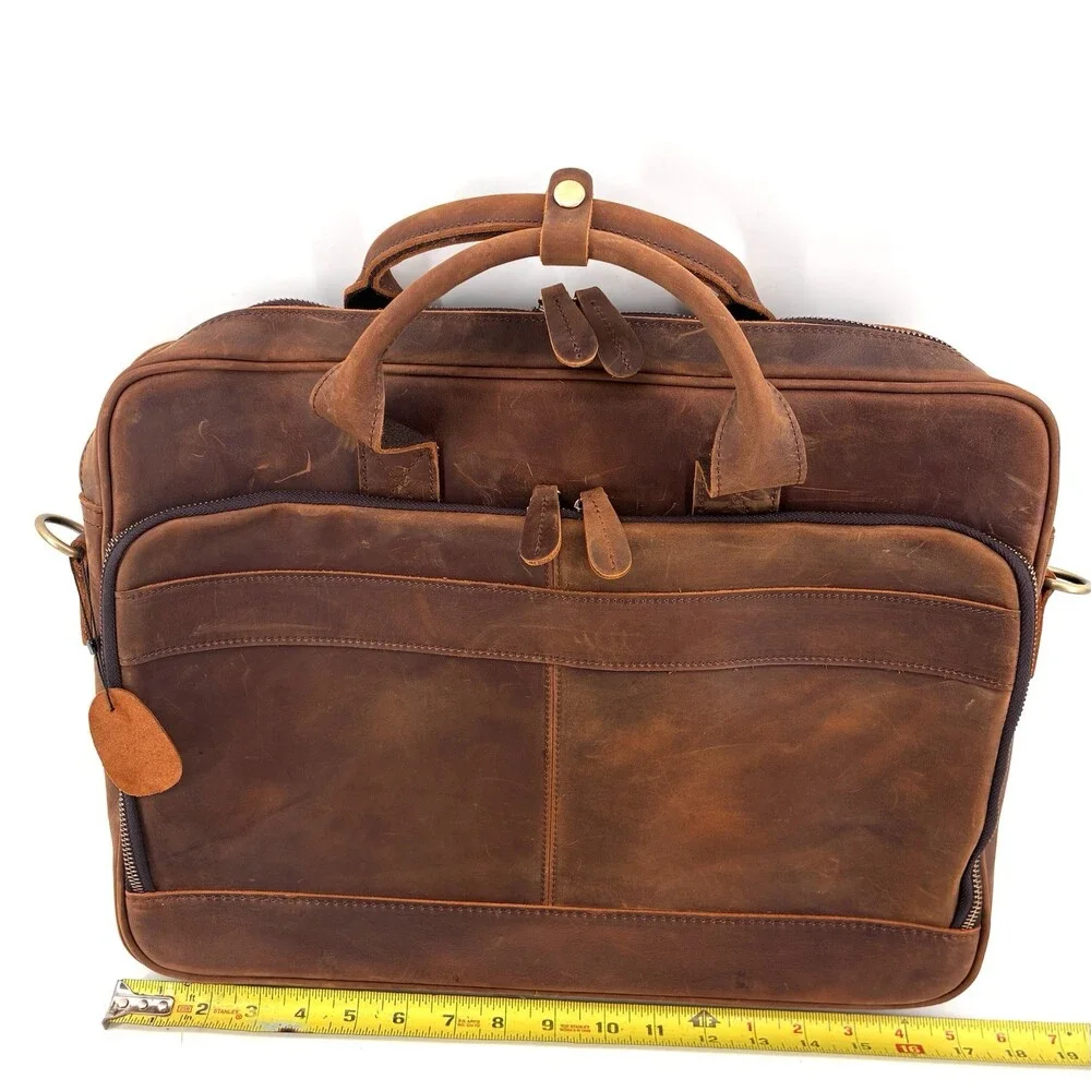 Genuine Leather Crazy Horse Distressed Briefcase Messenger Laptop Bag NWT